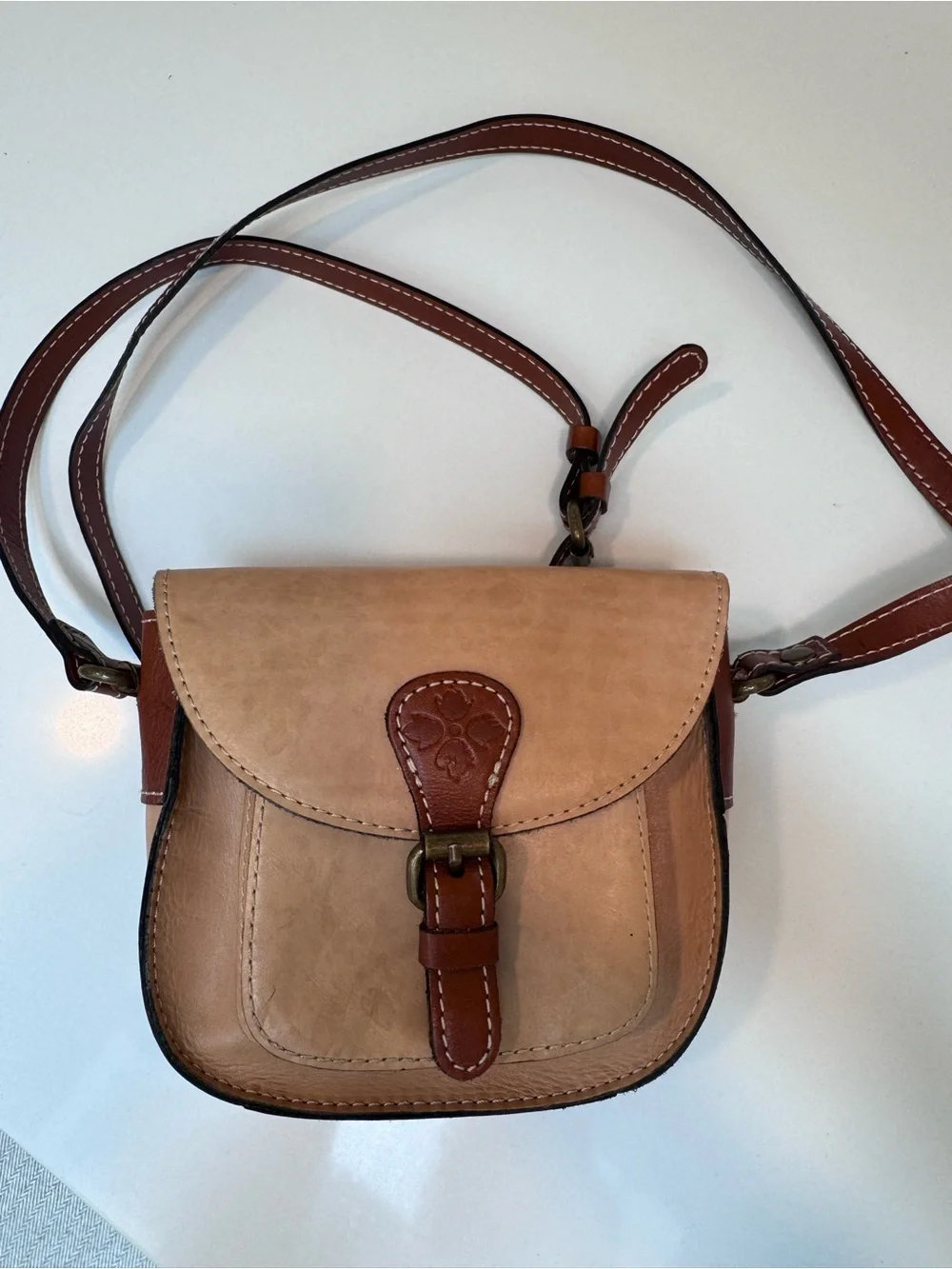 Patricia Nash Two-Tone Saddle Crossbody in Tan and Brown - Picture 9 of 9